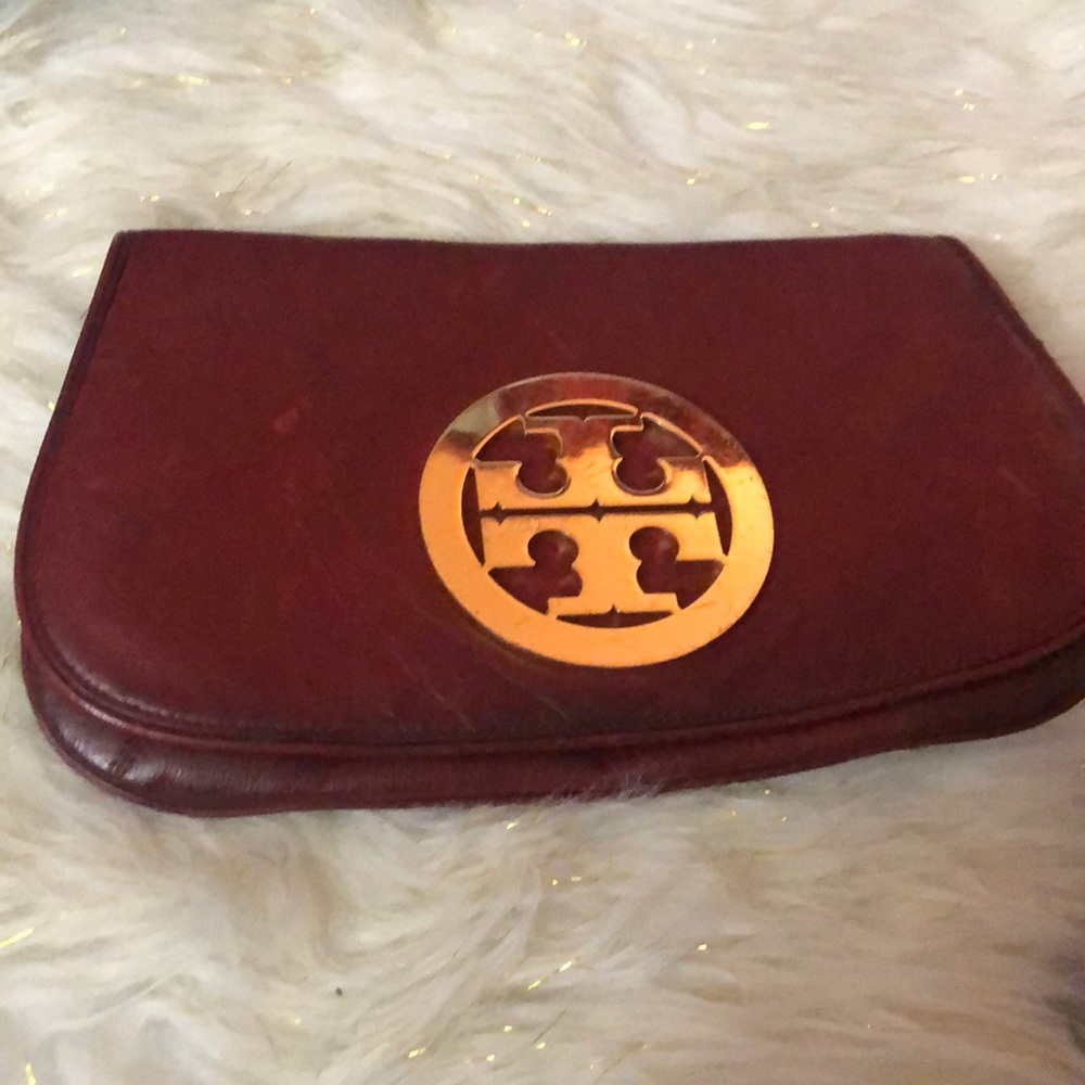 Maroon Tory Burch clutch